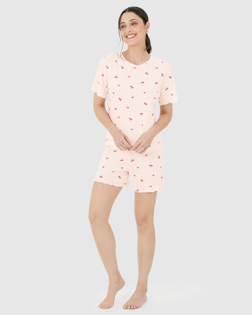 Pijama Curto Feminino Estampado Em Malha Jacquard