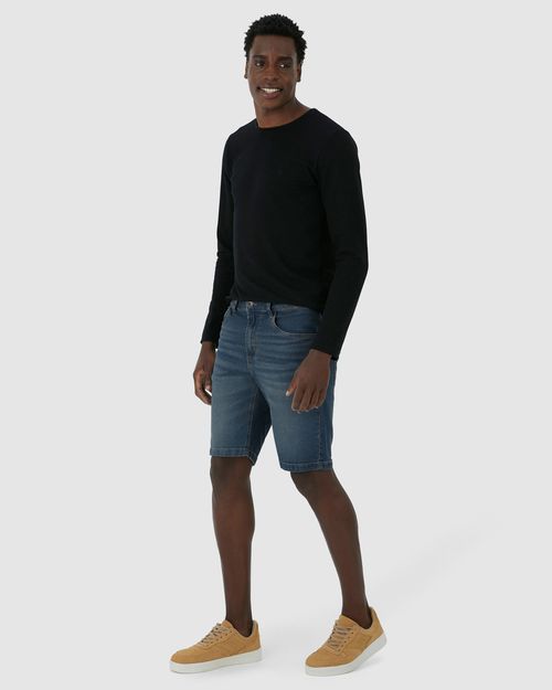 Bermuda Masculina Slim Bolso Funcional Em Jeans Super Elastano