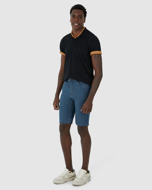 Bermuda Masculina Slim Bolso Funcional Em Jeans Com Elastano
