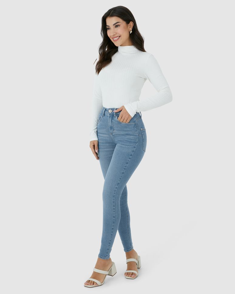 Calça Skinny Feminina Push Up Cintura Alta Elástico Interno Em Flex Jeans
