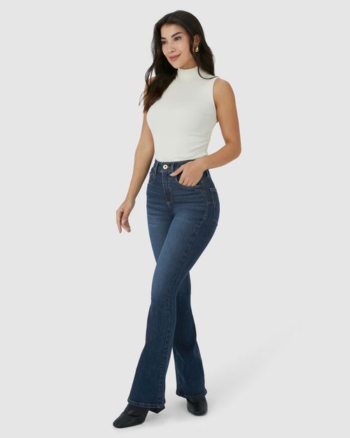 Calça Feminina Small Flare Push Up Cintura Alta Em Flex Jeans