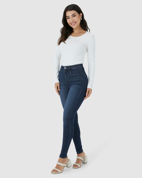 Calça Skinny Feminina Cintura Alta Elástico Interno Em Flex Jeans