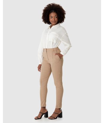 Calça Slim Feminina Alfaiataria Em Viscose Com Elastano