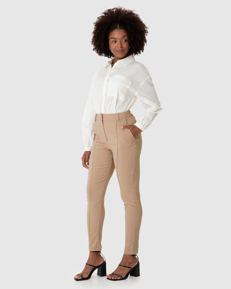Calça Slim Feminina Alfaiataria Em Viscose Com Elastano