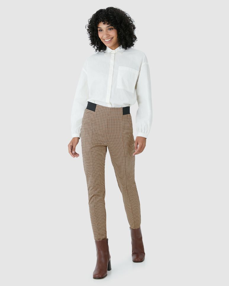 Calça Legging Feminina Cós Elástico Lateral Em Malha Interlock