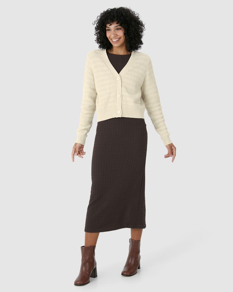 Cardigan Cropped Feminino Botões Frontais Em Tricô