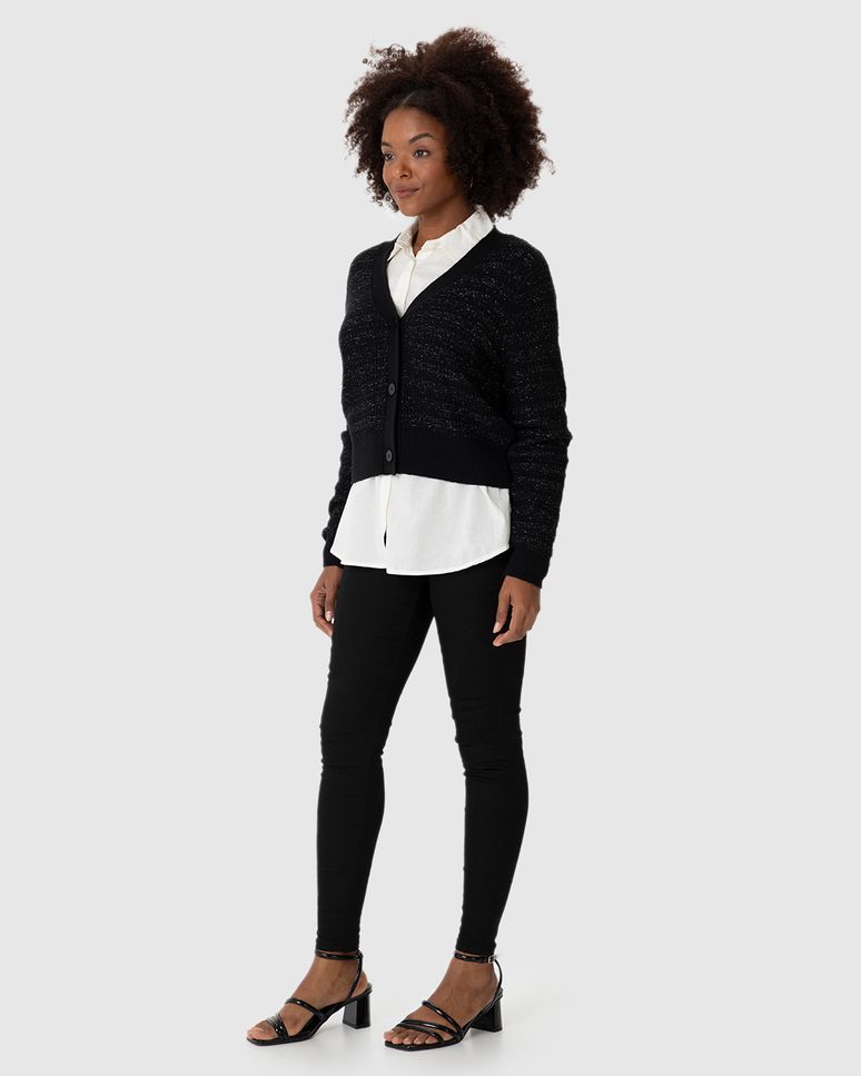 Cardigan Cropped Feminino Botões Frontais Em Tricô