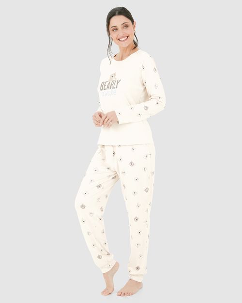 Pijama Longo Feminino Bearly Awake Em Malha Térmica