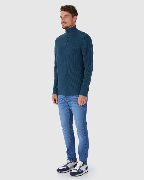 Suéter Masculino Gola Alta Fecho Zíper Em Tricô