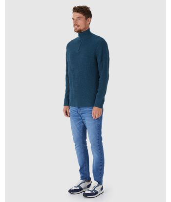 Suéter Masculino Gola Alta Fecho Zíper Em Tricô