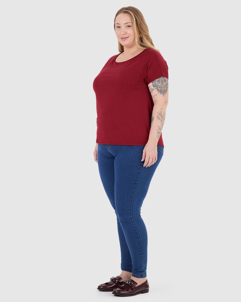 Blusa Básica Feminina Plus Size Manga Japonesa Em Viscose Stretch