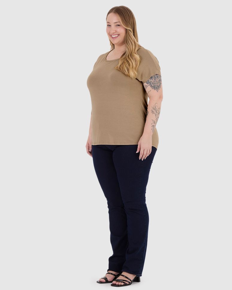 Blusa Básica Feminina Plus Size Manga Japonesa Em Viscose Stretch