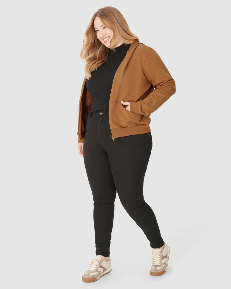 Jaqueta Básica Feminina Plus Size Em Moletom Stretch Flanelado