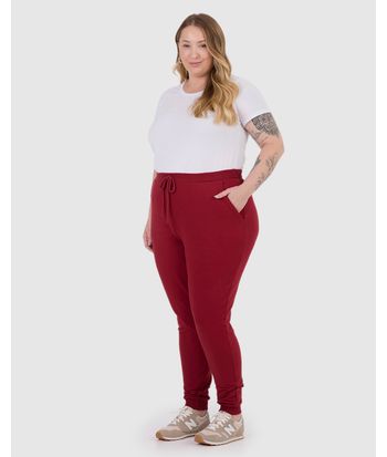 Calça Básica Feminina Plus Size Jogger Em Moletom Stretch Flanelado
