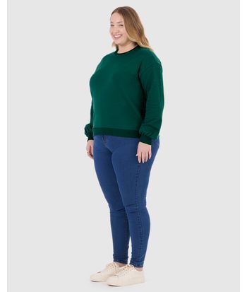 Blusão Básico Feminino Plus Size Decote Redondo Em Moletom Stretch Flanelado