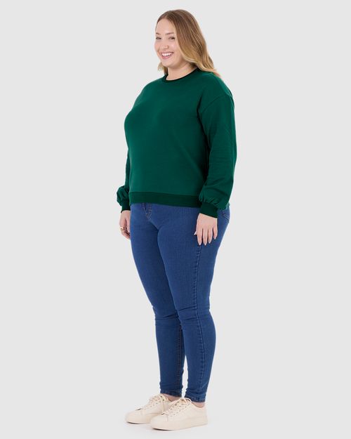 Blusão Básico Feminino Plus Size Decote Redondo Em Moletom Stretch Flanelado
