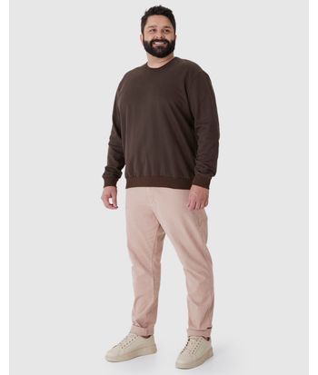 Blusão Básico Masculino Plus Size Decote Redondo Em Moletom Flanelado