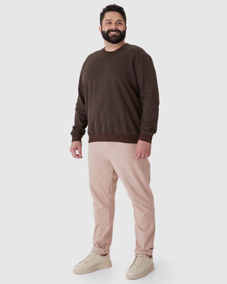 Blusão Básico Masculino Plus Size Decote Redondo Em Moletom Flanelado