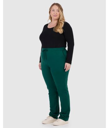 Calça Básica Feminina Plus Size Em Moletom Stretch Flanelado