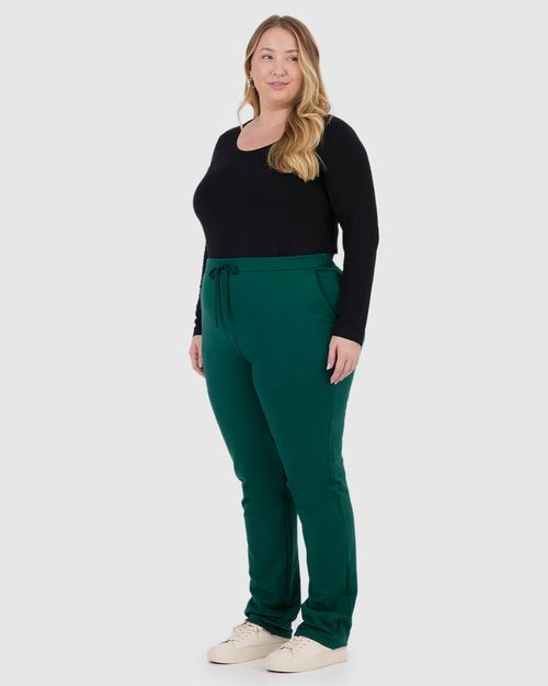 Calça Básica Feminina Plus Size Em Moletom Stretch Flanelado
