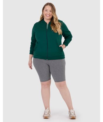 Jaqueta Básica Feminina Plus Size Gola Canelada Em Moletom Flanelado