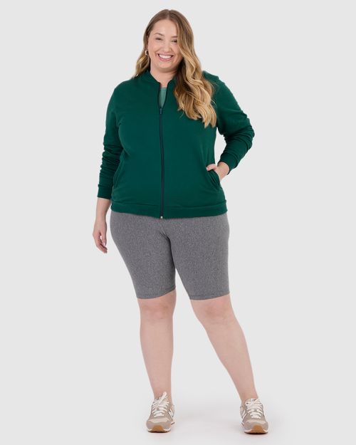 Jaqueta Básica Feminina Plus Size Gola Canelada Em Moletom Flanelado