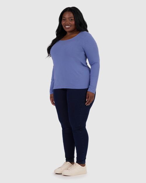 Blusa Básica Feminina Plus Size Decote Redondo Em Viscose Stretch