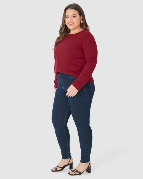 Blusa Básica Feminina Plus Size Manga Longa Em Algodão