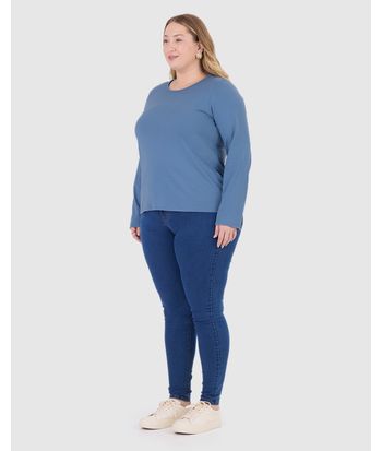 Blusa Básica Feminina Plus Size Manga Longa Em Algodão