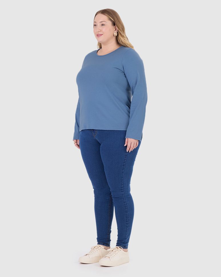 Blusa Básica Feminina Plus Size Manga Longa Em Algodão