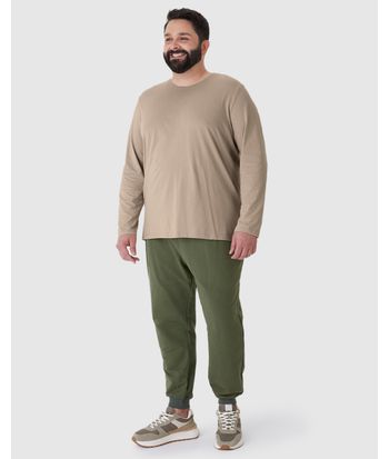 Camiseta Básica Masculina Plus Size Manga Longa Em Algodão