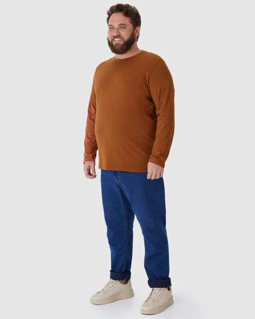 Camiseta Básica Masculina Plus Size Manga Longa Em Algodão