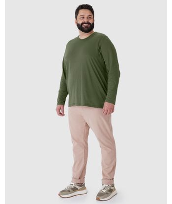 Camiseta Básica Masculina Plus Size Manga Longa Em Algodão