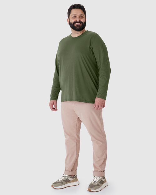Camiseta Básica Masculina Plus Size Manga Longa Em Algodão