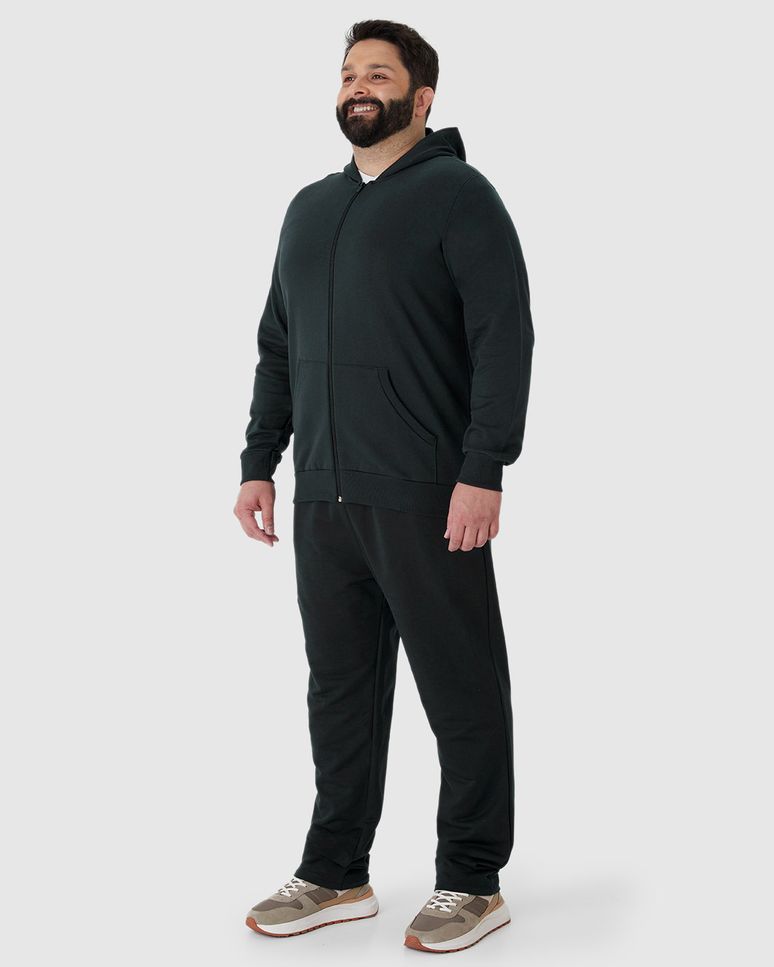 Jaqueta Básica Masculina Plus Size Com Capuz Em Moletom