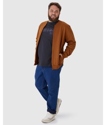 Jaqueta Básica Masculina Plus Size Com Zíper Em Moletom Flanelado