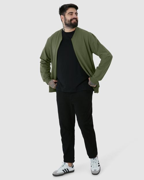 Jaqueta Básica Masculina Plus Size Com Zíper Em Moletom Flanelado