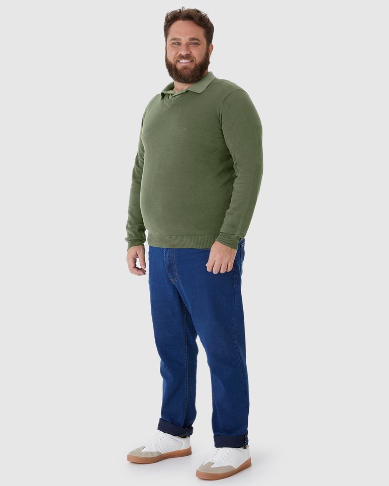 Suéter Básico Masculino Plus Size Decote V Em Tricô