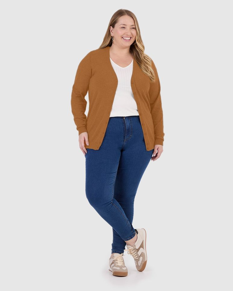 Cardigan Básico Feminino Plus Size Decote V Em Tricô