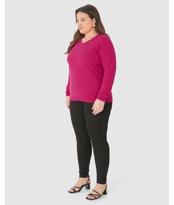 Suéter Básico Feminino Plus Size Gola V Em Tricô
