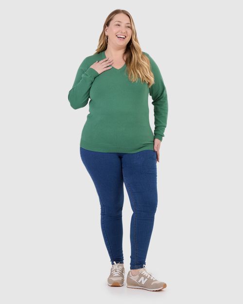 Suéter Básico Feminino Plus Size Gola V Em Tricô