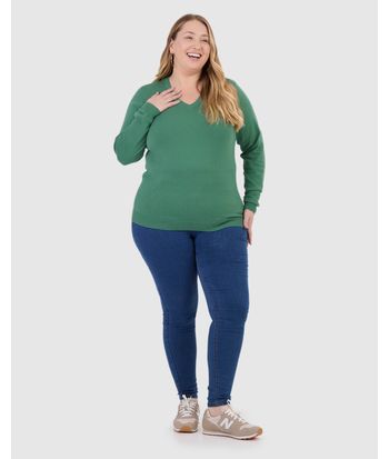 Suéter Básico Feminino Plus Size Gola V Em Tricô