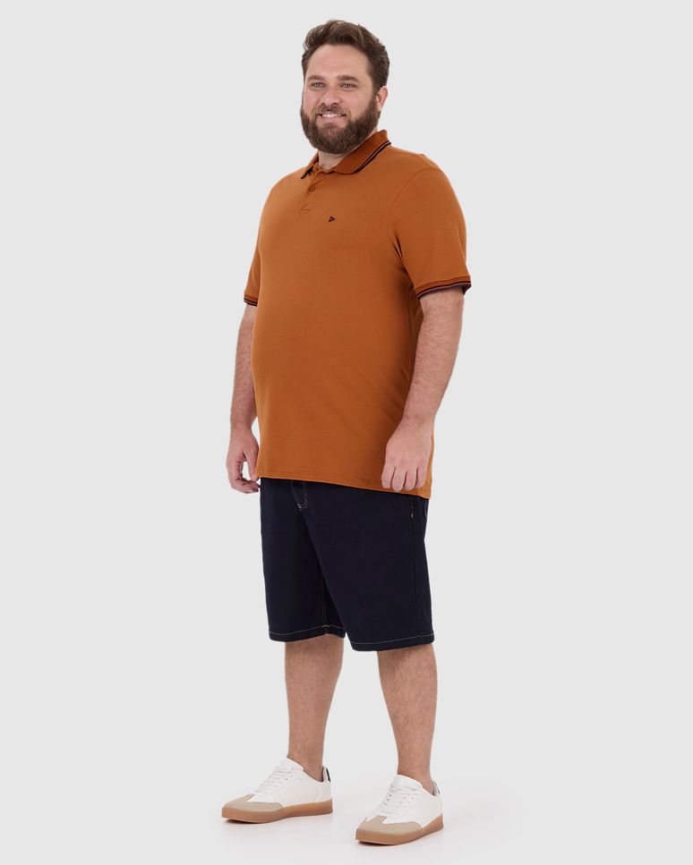 Camisa Polo Masculina Plus Size Peitilho Frontal Em Piquet Stretch
