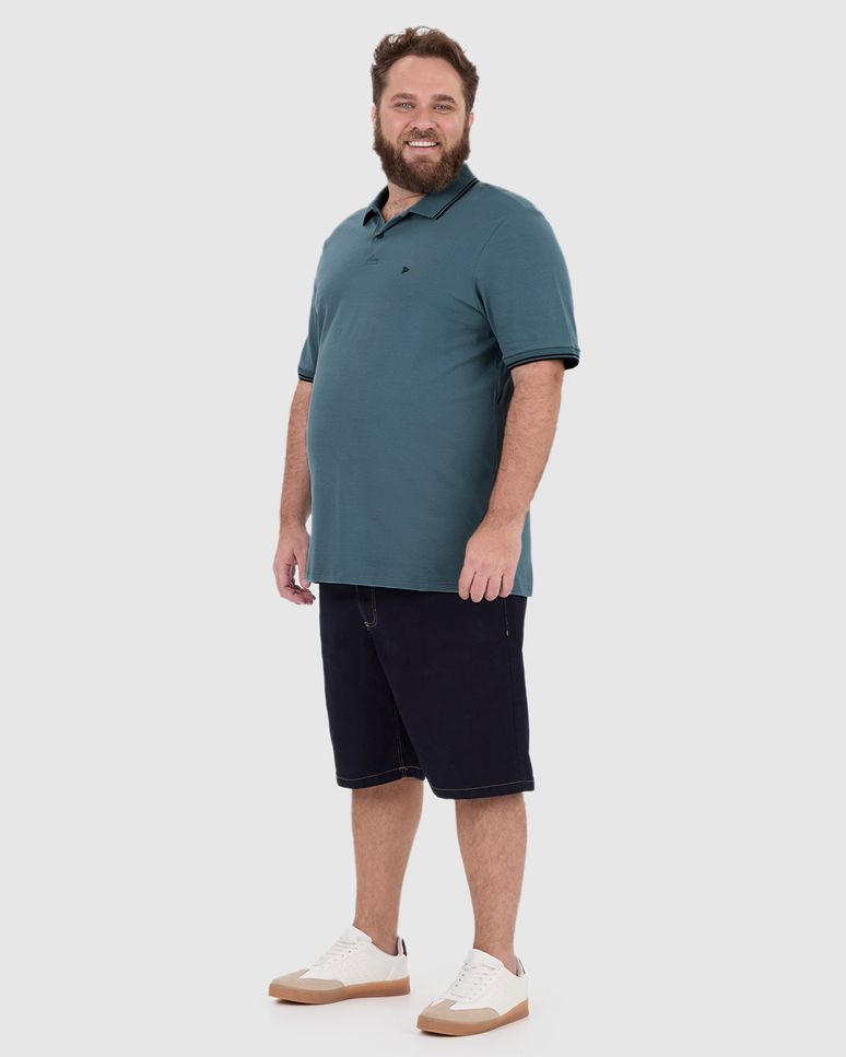 Camisa Polo Masculina Plus Size Peitilho Frontal Em Piquet Stretch