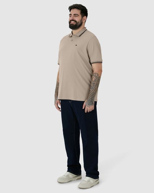 Camisa Polo Masculina Plus Size Peitilho Frontal Em Piquet Stretch