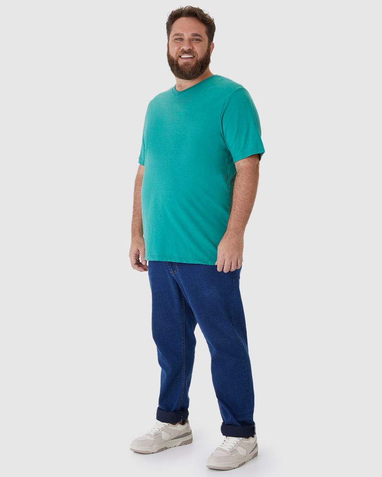 Camiseta Básica Masculina Plus Size Decote V Em Algodão