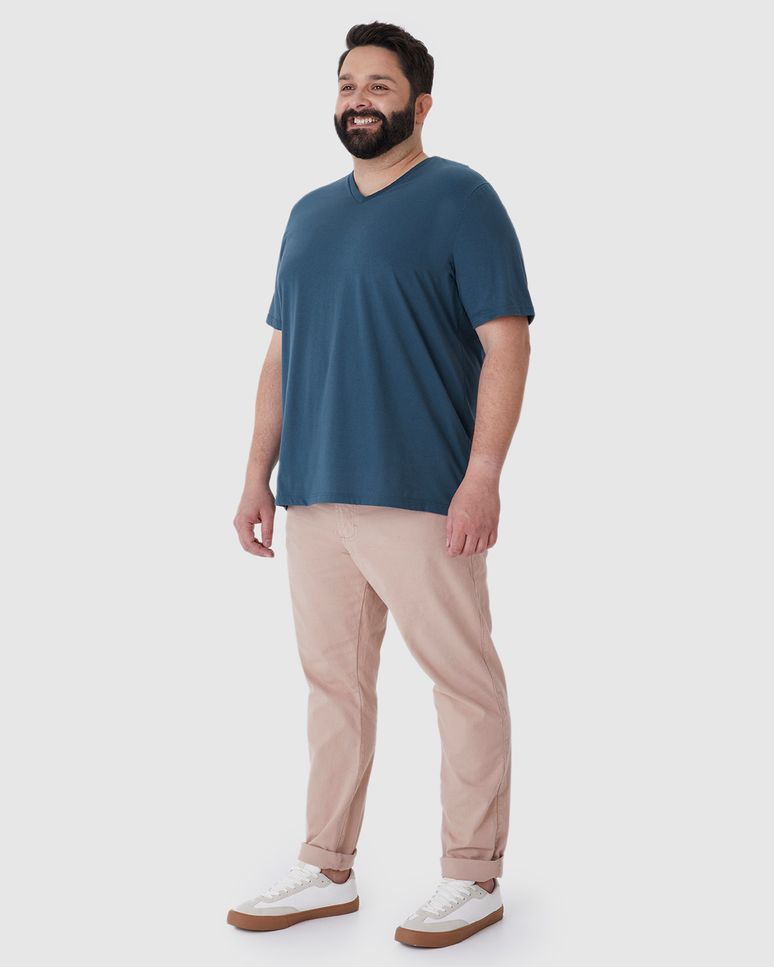 Camiseta Básica Masculina Plus Size Decote V Em Algodão