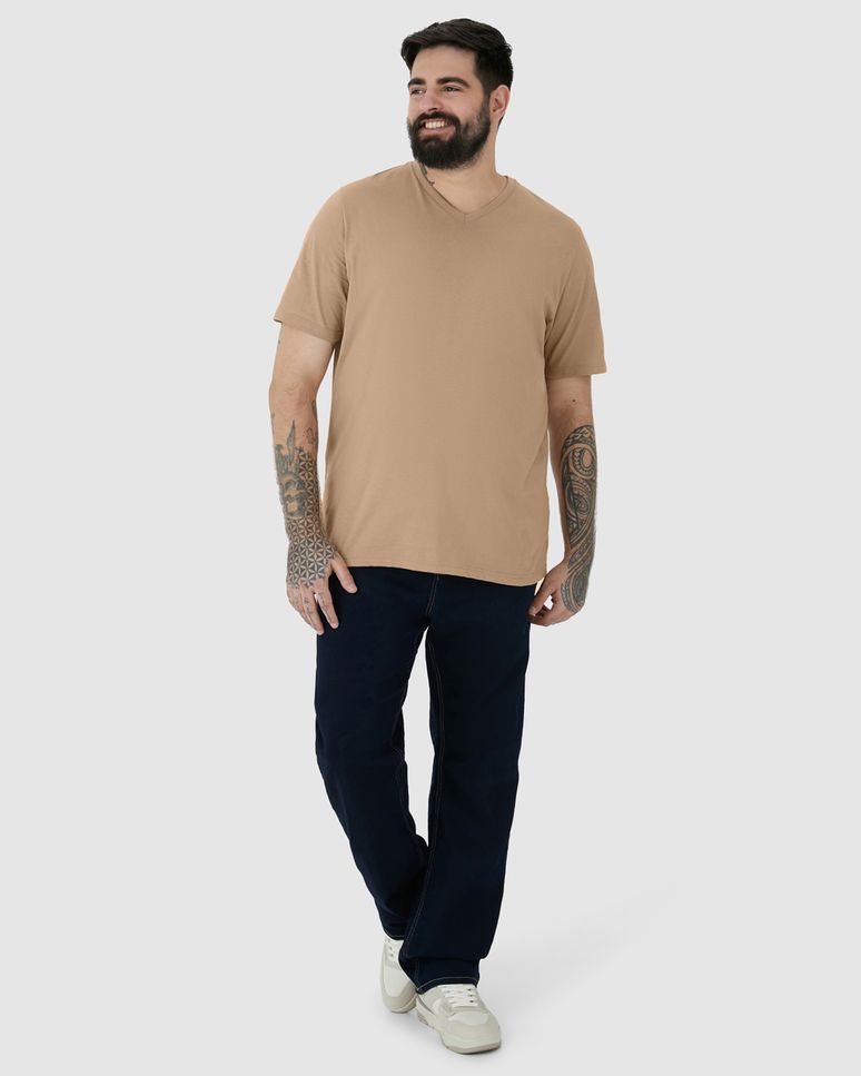 Camiseta Básica Masculina Plus Size Decote V Em Algodão