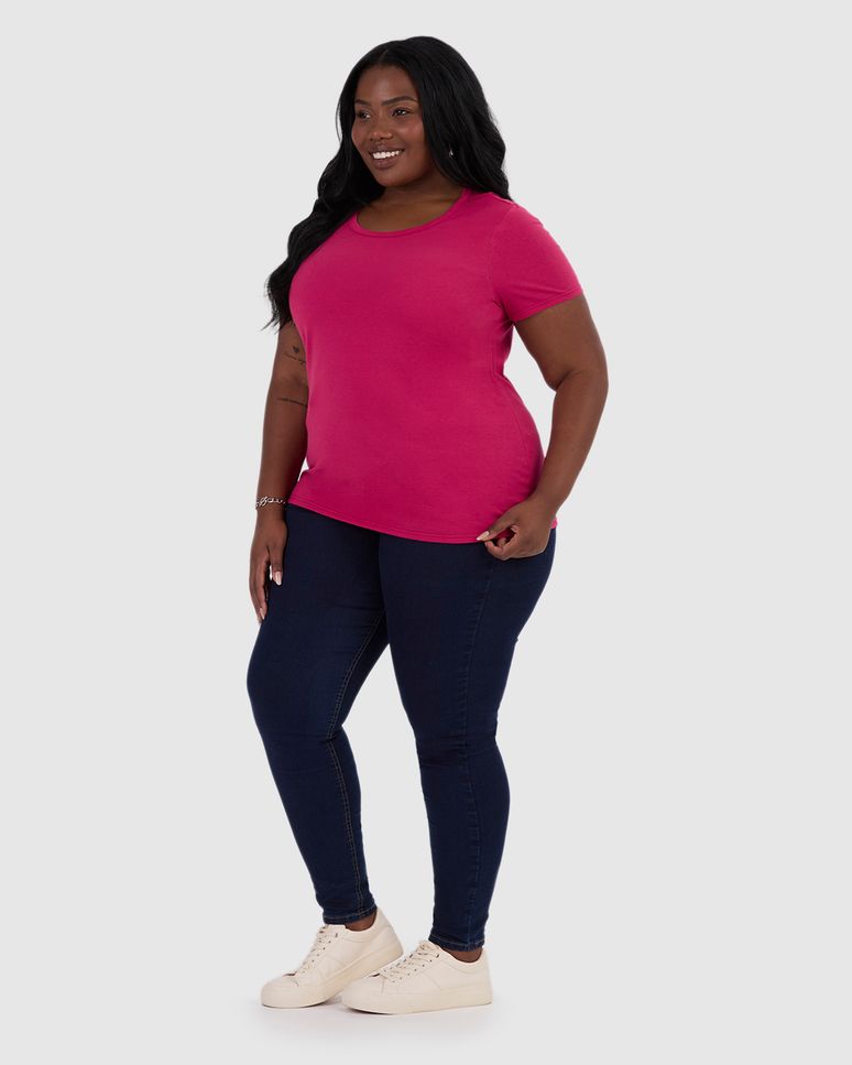 Blusa Básica Feminina Plus Size Decote Redondo Em Algodão