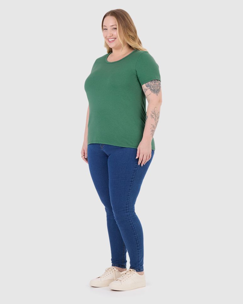 Blusa Básica Feminina Plus Size Decote Redondo Em Algodão